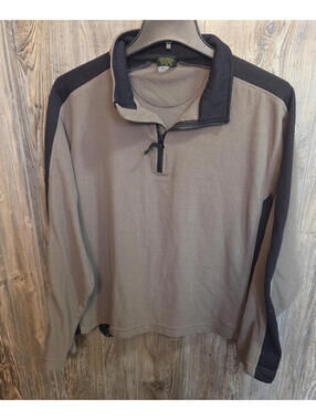 Cabela's Thermal Waffle Knit Pullover Sweater 1/4 Zip Size Large Reg Brown Black